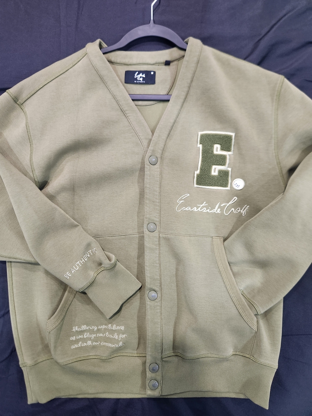 Eastside Golf Men's Olive Green V-Neckgolf Ball Snap Button Sweater